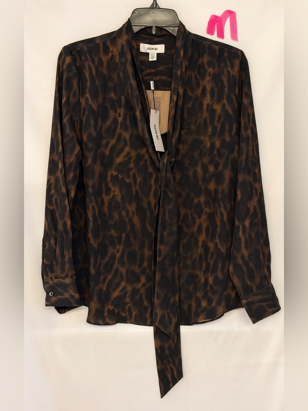 Jason Wu Brown and Black Leopard-Print Tie-Neck Blouse